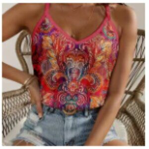 Plus Size Floral Print Cami Top, Casual V Neck Sleeveless Top For Summer